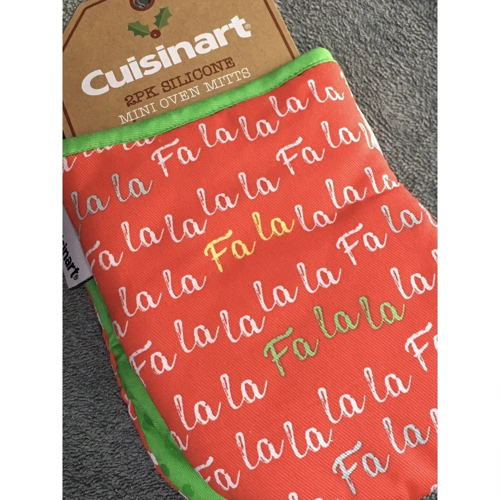 Cuisinart Oven Mitts Mini‎ Christmas Holiday Fa La la Gloves 2pk Cotton Silicone